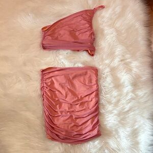 Chic Pink Women's Ruched Two-Piece Set